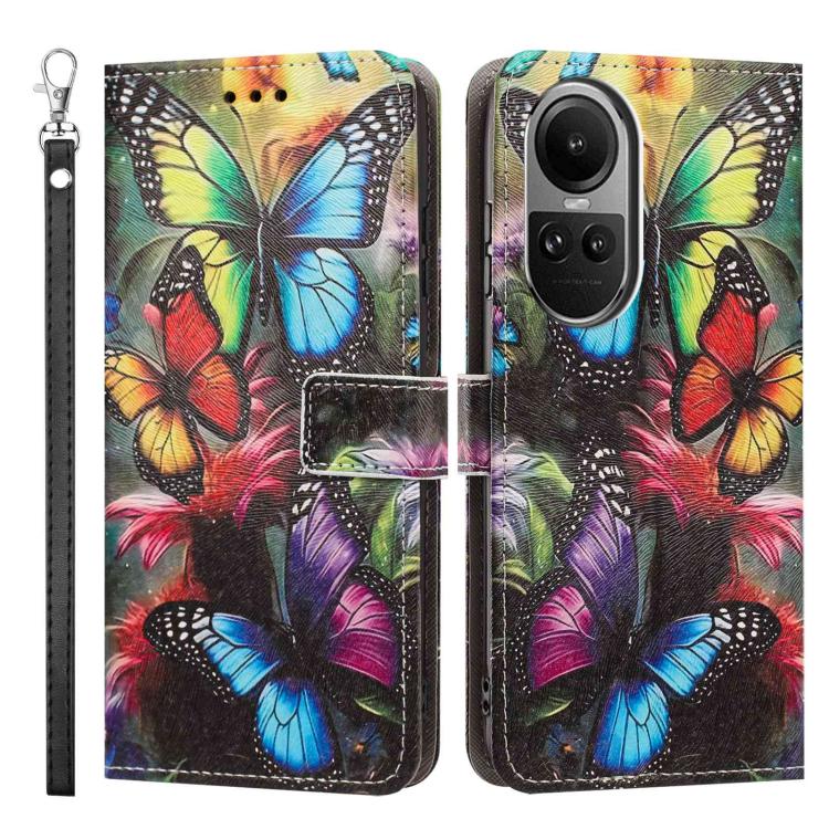 For OPPO Reno10/10 Pro Painted Pattern Vegan Leather Phone Case with Strap