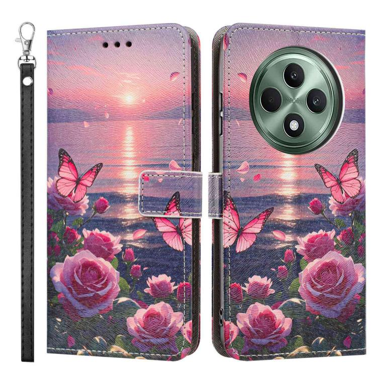 For OPPO Reno12 F 5G Painted Pattern Vegan Leather Phone Case with Strap