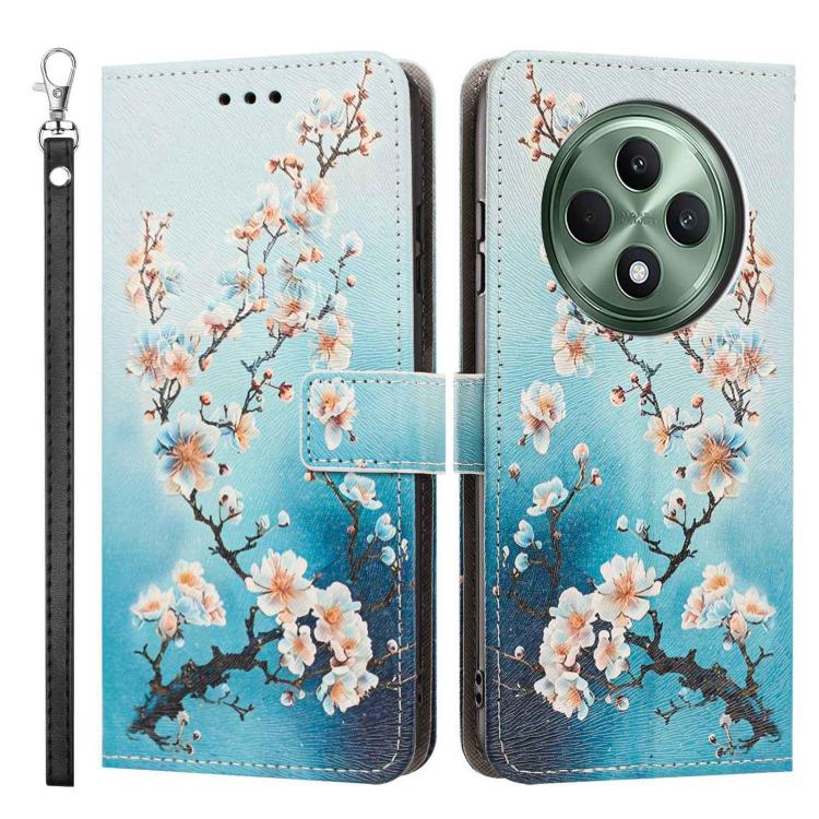For OPPO Reno12 F 5G Painted Pattern Vegan Leather Phone Case with Strap