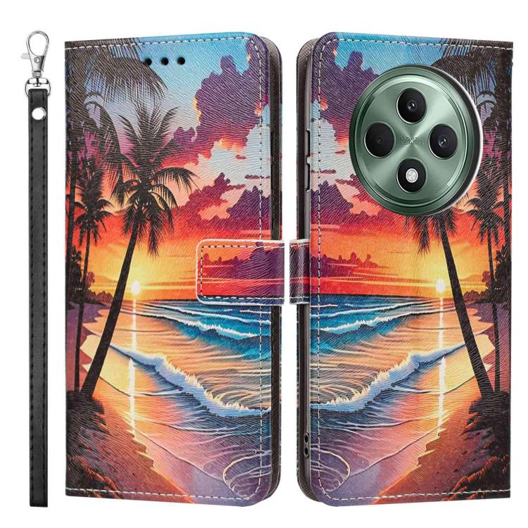 For OPPO Reno12 F 5G Painted Pattern Vegan Leather Phone Case with Strap