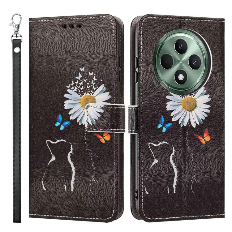 For OPPO Reno12 F 5G Painted Pattern Vegan Leather Phone Case with Strap