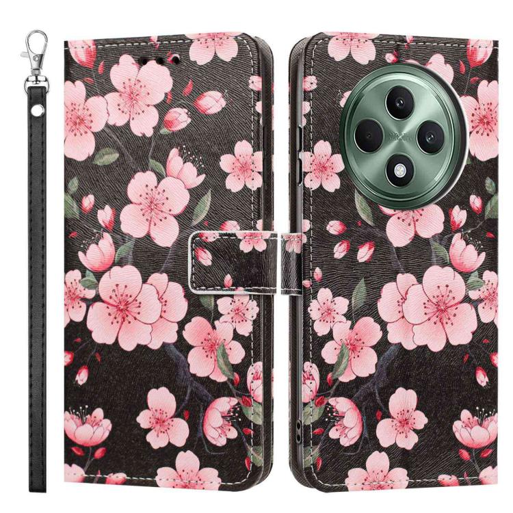 For OPPO Reno12 F 5G Painted Pattern Vegan Leather Phone Case with Strap