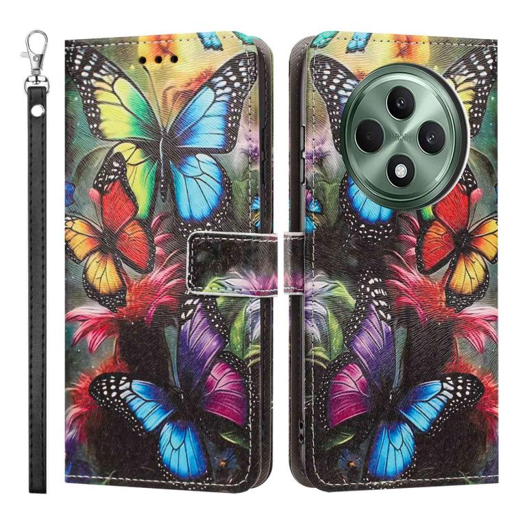 For OPPO Reno12 F 5G Painted Pattern Vegan Leather Phone Case with Strap