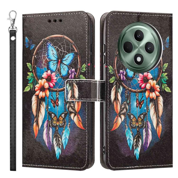 For OPPO Reno12 F 5G Painted Pattern Vegan Leather Phone Case with Strap