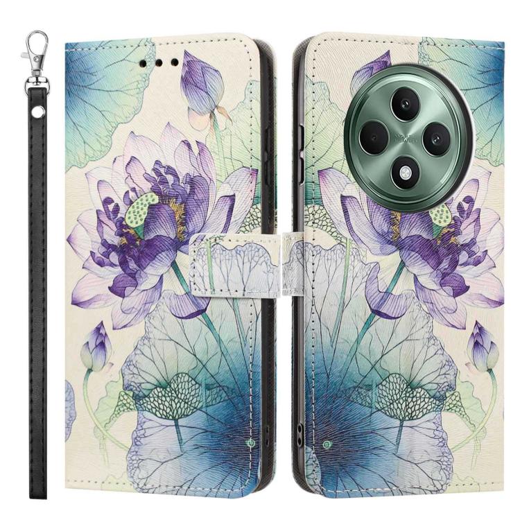 For OPPO Reno12 F 5G Painted Pattern Vegan Leather Phone Case with Strap
