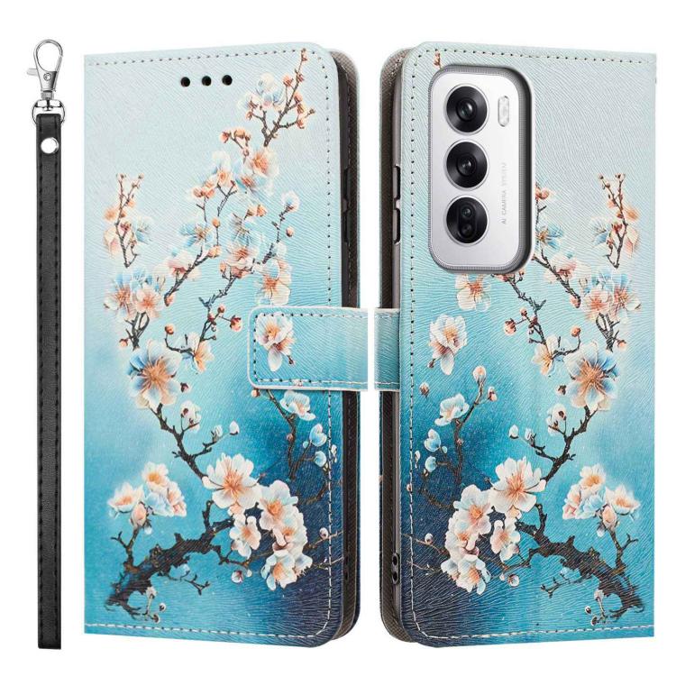 For OPPO Reno12 Global Painted Pattern Vegan Leather Phone Case with Strap