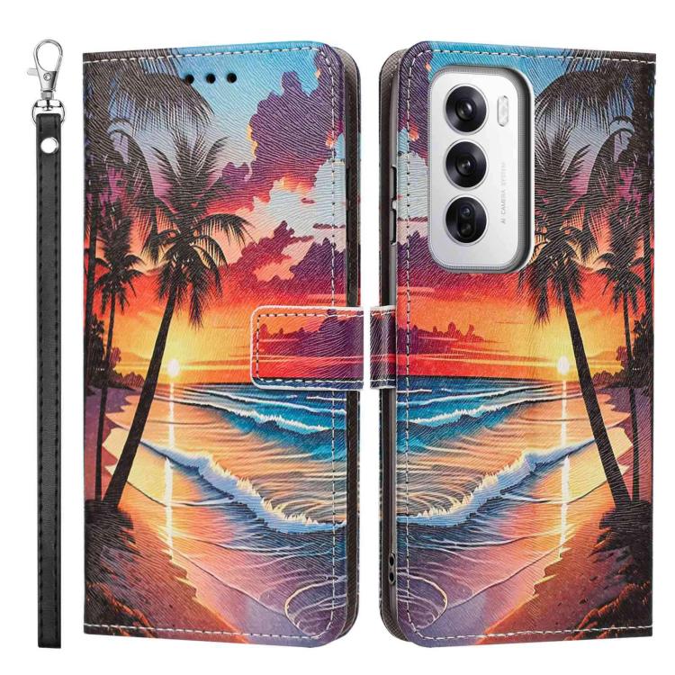 For OPPO Reno12 Global Painted Pattern Vegan Leather Phone Case with Strap