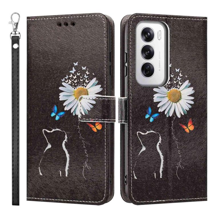 For OPPO Reno12 Global Painted Pattern Vegan Leather Phone Case with Strap