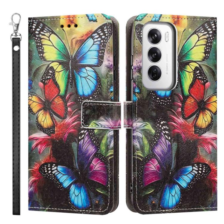 For OPPO Reno12 Global Painted Pattern Vegan Leather Phone Case with Strap