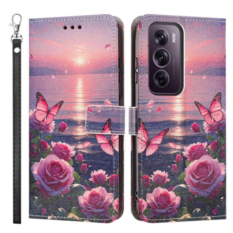For OPPO Reno12 Pro Global Painted Pattern Vegan Leather Phone Case with Strap