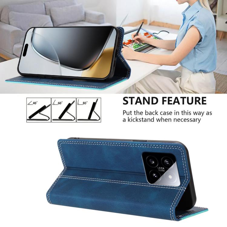 For Xiaomi 14 Skin Feel Two-tone RFID Blocking Vegan Leather Phone Case
