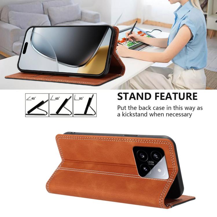 For Xiaomi 14 Skin Feel Two-tone RFID Blocking Vegan Leather Phone Case