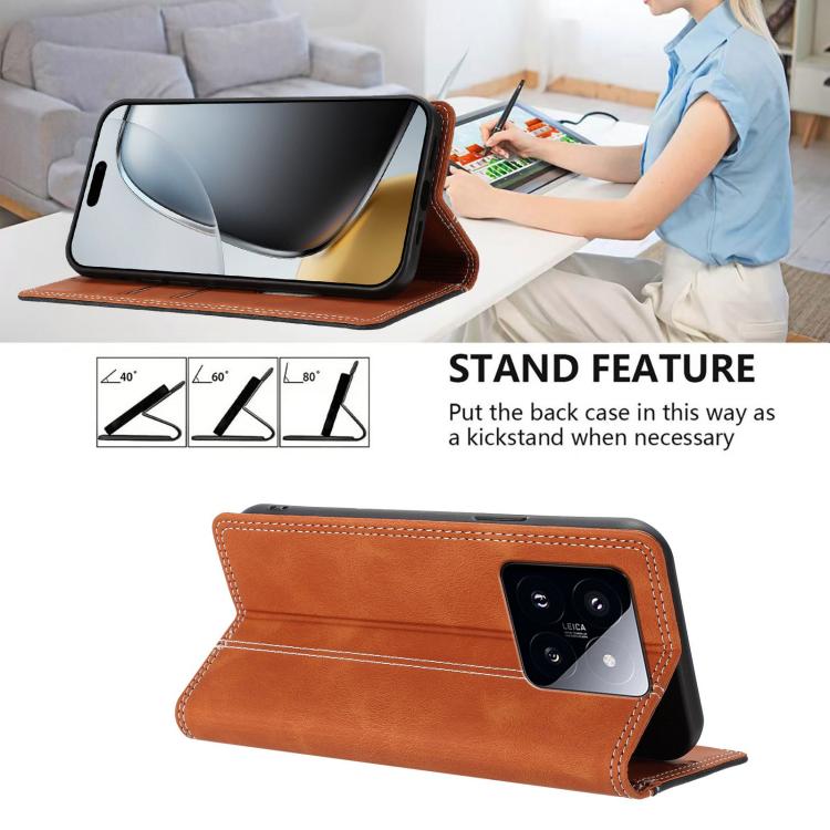 For Xiaomi 14 Pro Skin Feel Two-tone RFID Blocking Vegan Leather Phone Case