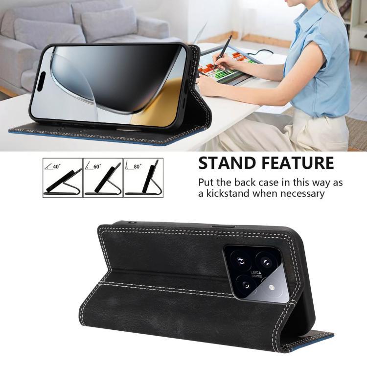 For Xiaomi 14 Pro Skin Feel Two-tone RFID Blocking Vegan Leather Phone Case
