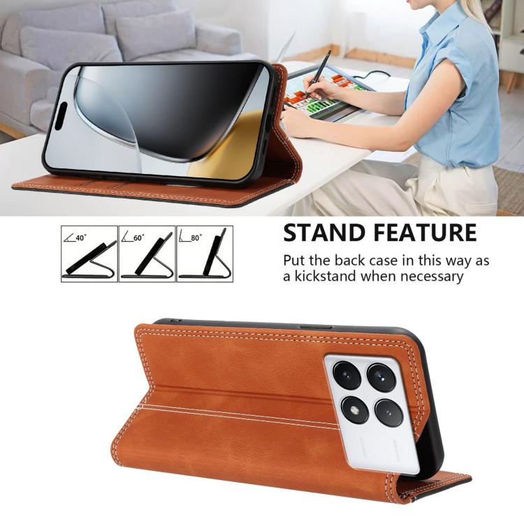 For Xiaomi 14T Skin Feel Two-tone RFID Blocking Vegan Leather Phone Case
