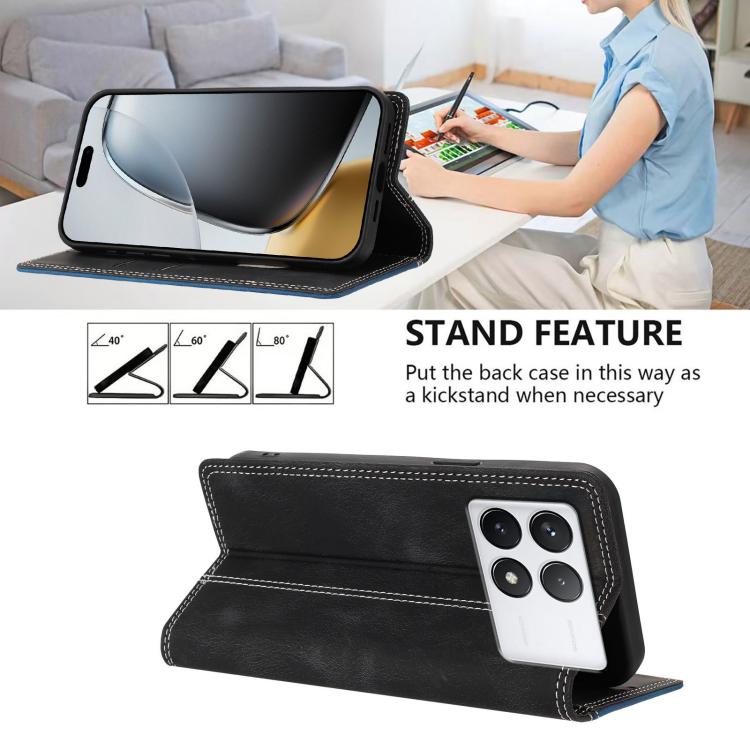 For Xiaomi 14T Skin Feel Two-tone RFID Blocking Vegan Leather Phone Case