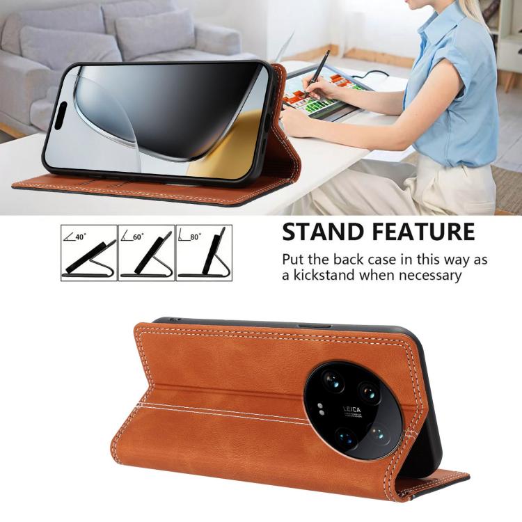 For Xiaomi 14 Ultra Skin Feel Two-tone RFID Blocking Vegan Leather Phone Case