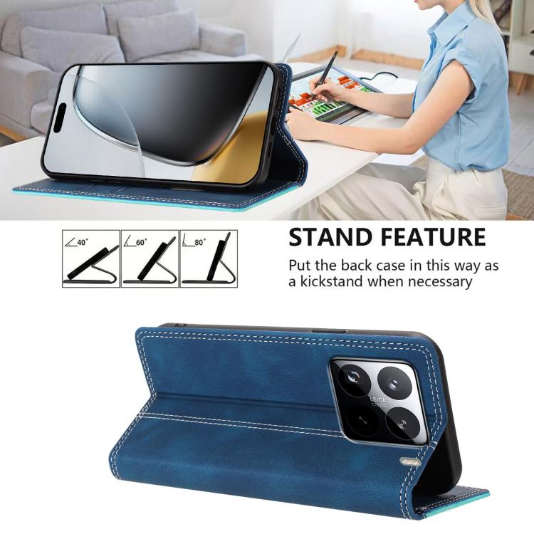 For Xiaomi 15 Pro Skin Feel Two-tone RFID Blocking Vegan Leather Phone Case
