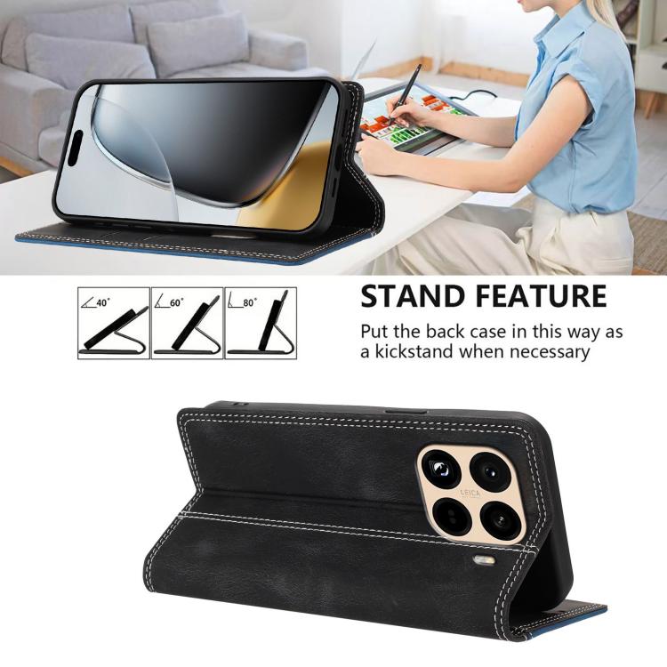 For Xiaomi 15T Pro Skin Feel Two-tone RFID Blocking Vegan Leather Phone Case