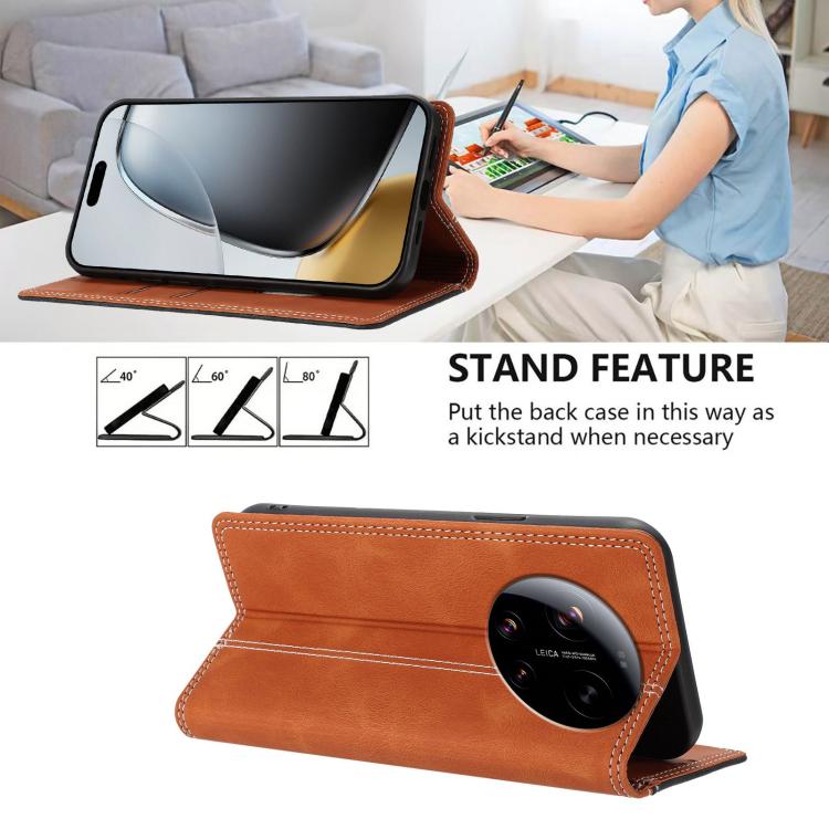 For Xiaomi 17 Ultra Skin Feel Two-tone RFID Blocking Vegan Leather Phone Case