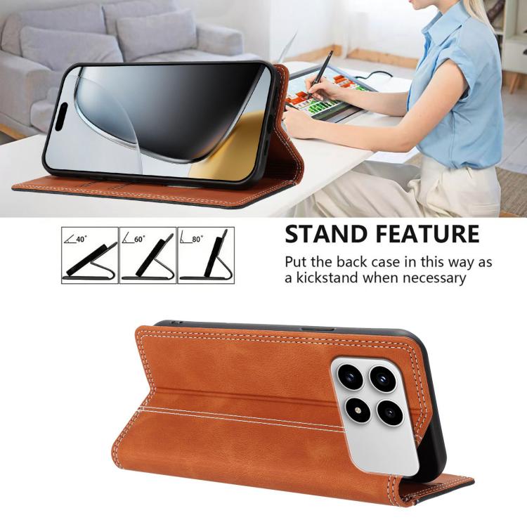 For Redmi K90 / Poco F8 Pro Skin Feel Two-tone RFID Blocking Vegan Leather Phone Case