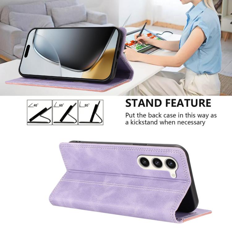 For Galaxy S23+ 5G Skin Feel Two-tone RFID Blocking Vegan Leather Phone Case