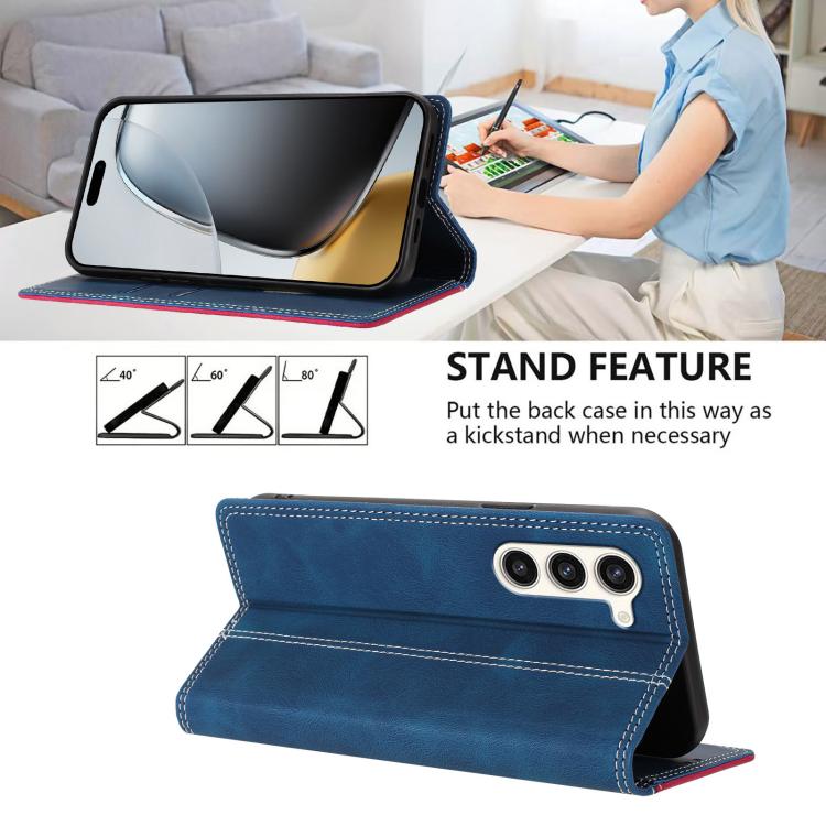 For Galaxy S23+ 5G Skin Feel Two-tone RFID Blocking Vegan Leather Phone Case