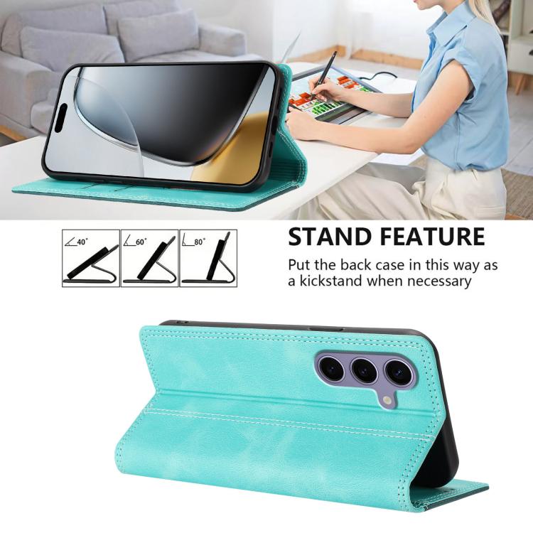 For Galaxy S24 FE 5G Skin Feel Two-tone RFID Blocking Vegan Leather Phone Case