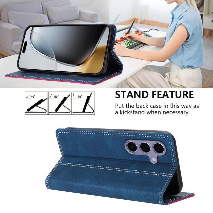 For Galaxy S24 FE 5G Skin Feel Two-tone RFID Blocking Vegan Leather Phone Case
