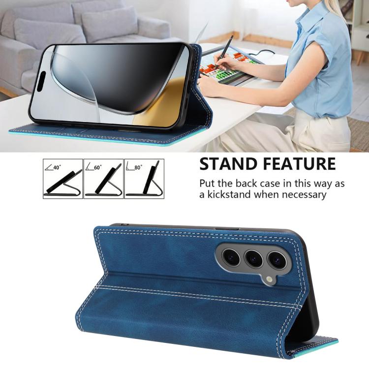 For Galaxy S24+ 5G Skin Feel Two-tone RFID Blocking Vegan Leather Phone Case
