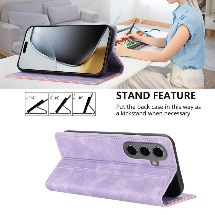 For Galaxy S24+ 5G Skin Feel Two-tone RFID Blocking Vegan Leather Phone Case