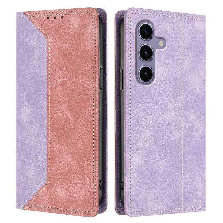 For Galaxy S25 5G Skin Feel Two-tone RFID Blocking Vegan Leather Phone Case