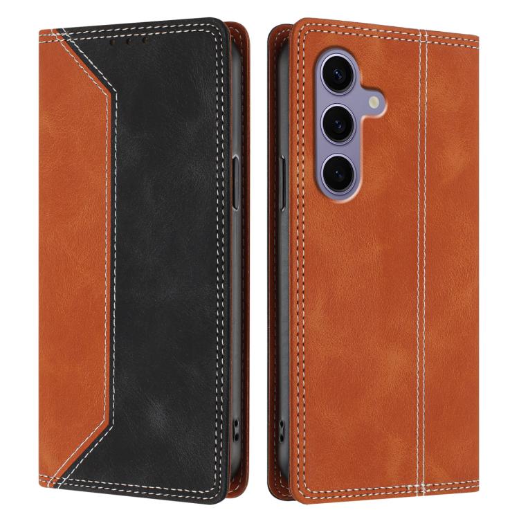 For Galaxy S25 5G Skin Feel Two-tone RFID Blocking Vegan Leather Phone Case