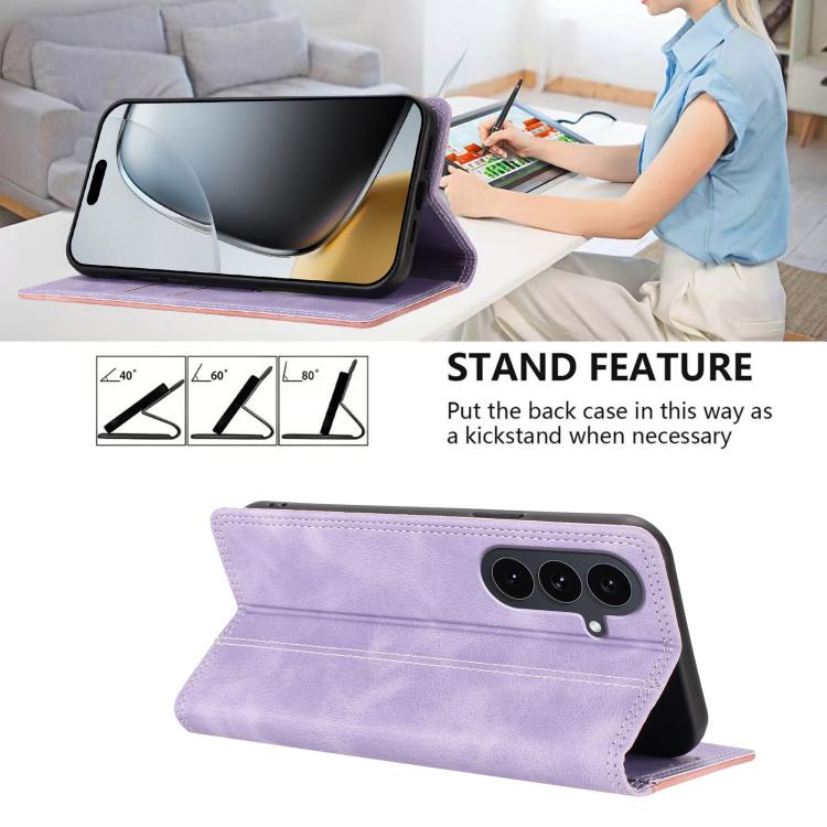 For Galaxy S25 FE 5G Skin Feel Two-tone RFID Blocking Vegan Leather Phone Case