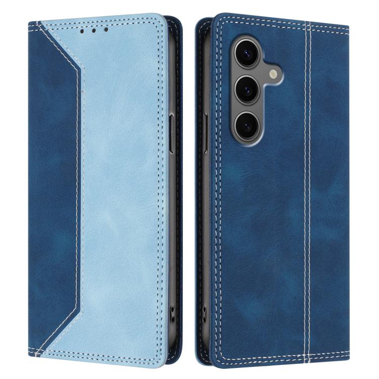 For Galaxy S25+ 5G Skin Feel Two-tone RFID Blocking Vegan Leather Phone Case