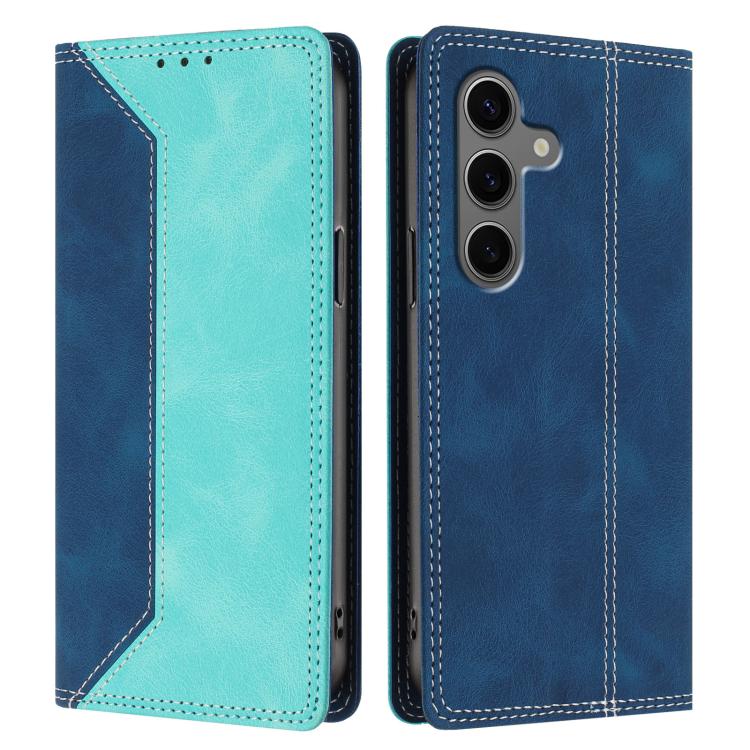 For Galaxy S25+ 5G Skin Feel Two-tone RFID Blocking Vegan Leather Phone Case
