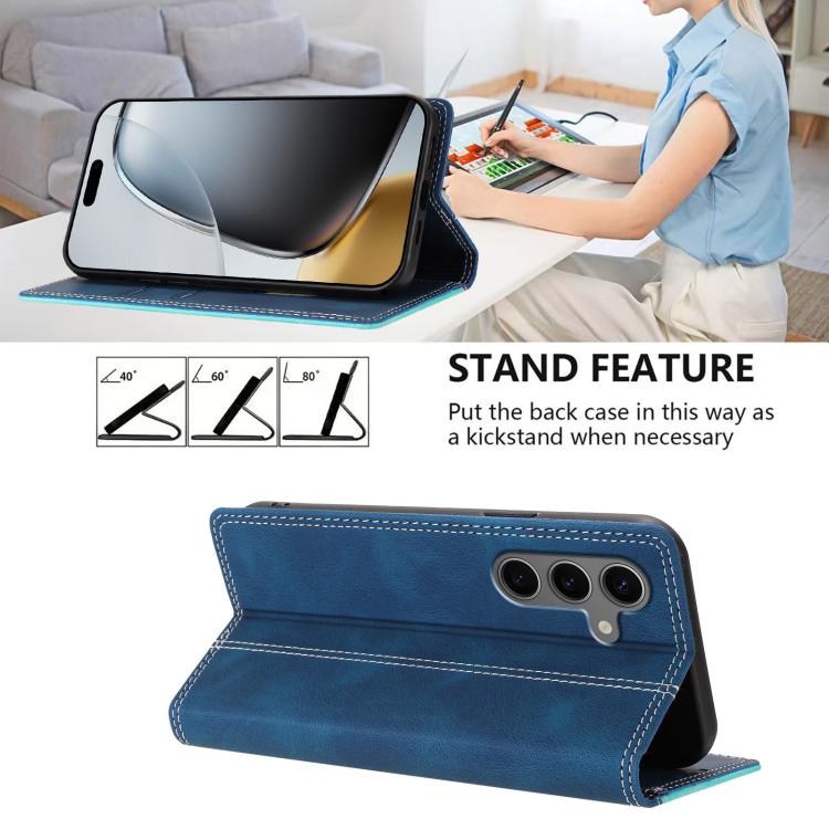 For Galaxy S25+ 5G Skin Feel Two-tone RFID Blocking Vegan Leather Phone Case