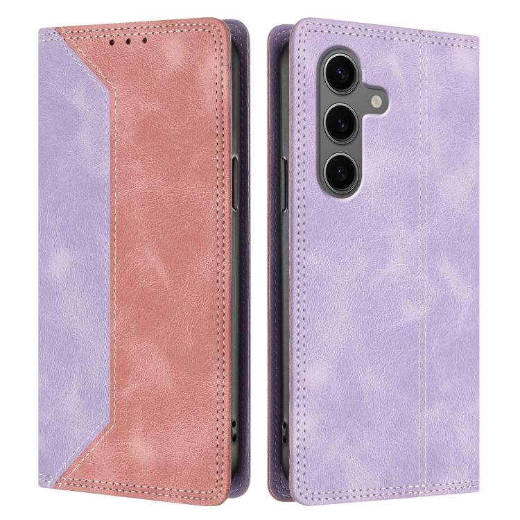 For Galaxy S25+ 5G Skin Feel Two-tone RFID Blocking Vegan Leather Phone Case