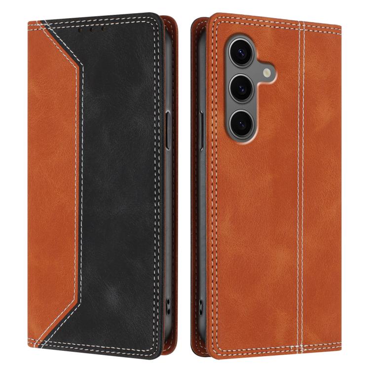 For Galaxy S25+ 5G Skin Feel Two-tone RFID Blocking Vegan Leather Phone Case