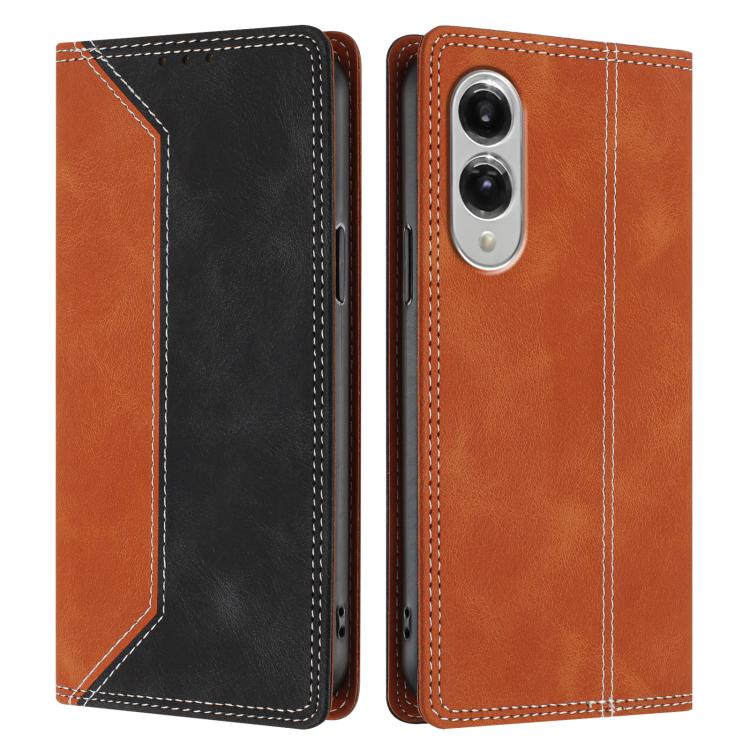 For Galaxy S25 Edge 5G Skin Feel Two-tone RFID Blocking Vegan Leather Phone Case