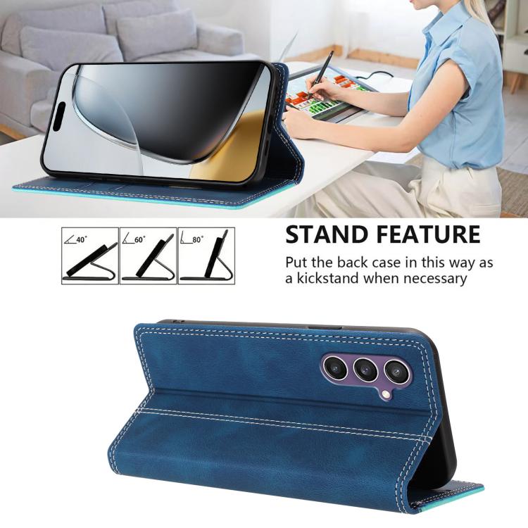 For Galaxy S23 FE 5G Skin Feel Two-tone RFID Blocking Vegan Leather Phone Case