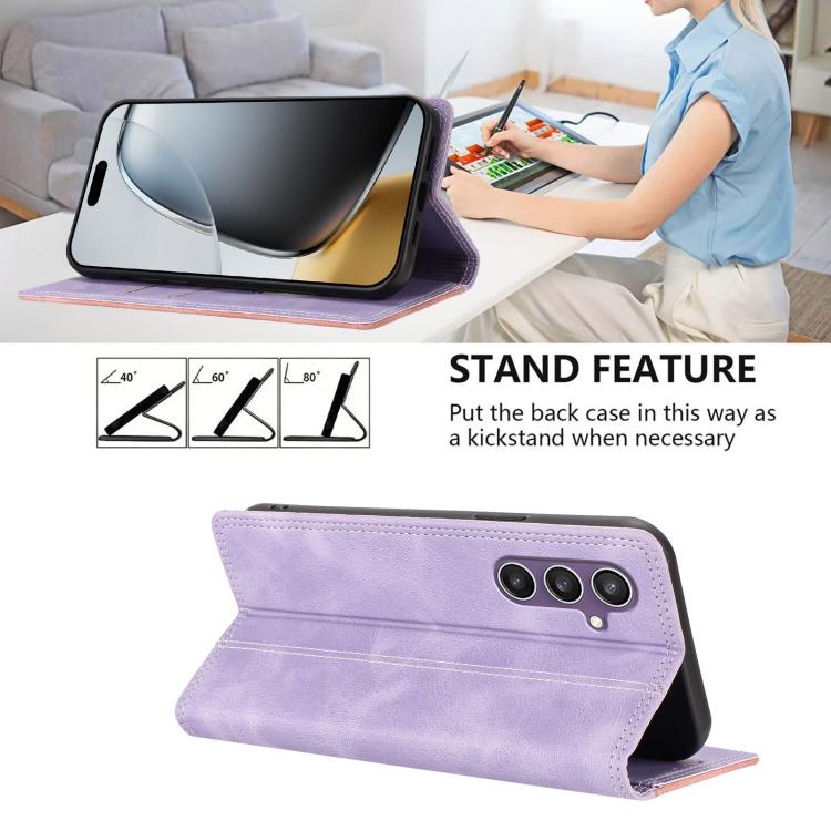 For Galaxy S23 FE 5G Skin Feel Two-tone RFID Blocking Vegan Leather Phone Case