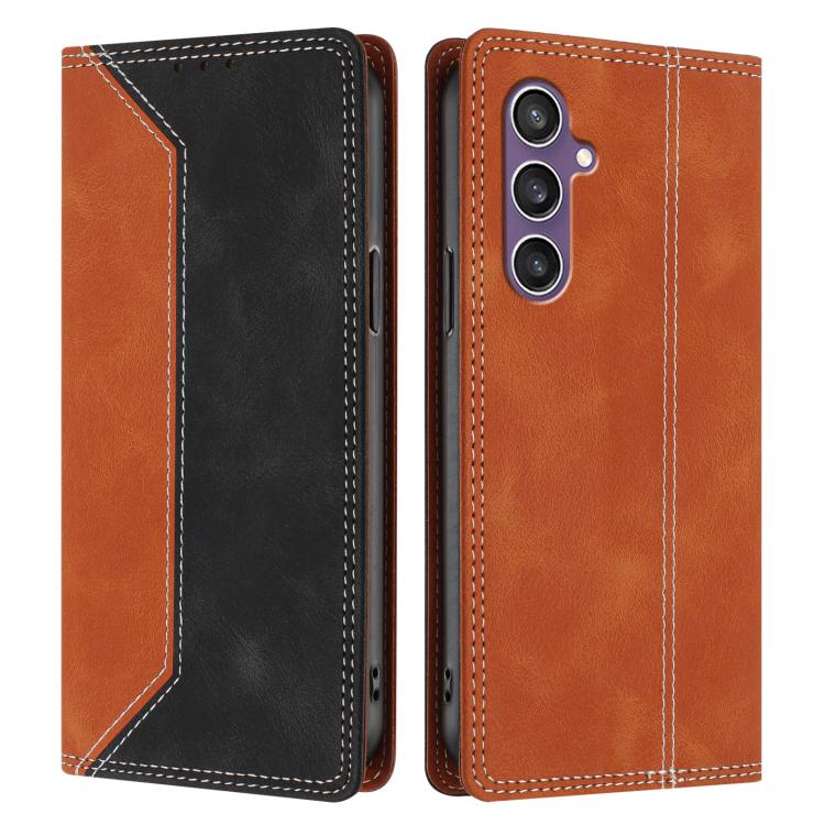 For Galaxy S23 FE 5G Skin Feel Two-tone RFID Blocking Vegan Leather Phone Case