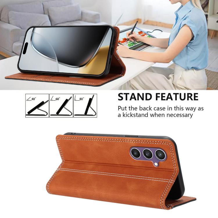For Galaxy S23 FE 5G Skin Feel Two-tone RFID Blocking Vegan Leather Phone Case