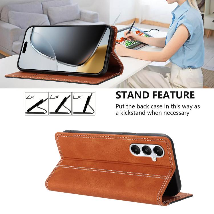 For Galaxy A05s Skin Feel Two-tone RFID Blocking Vegan Leather Phone Case