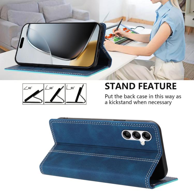 For Galaxy A14 5G Skin Feel Two-tone RFID Blocking Vegan Leather Phone Case