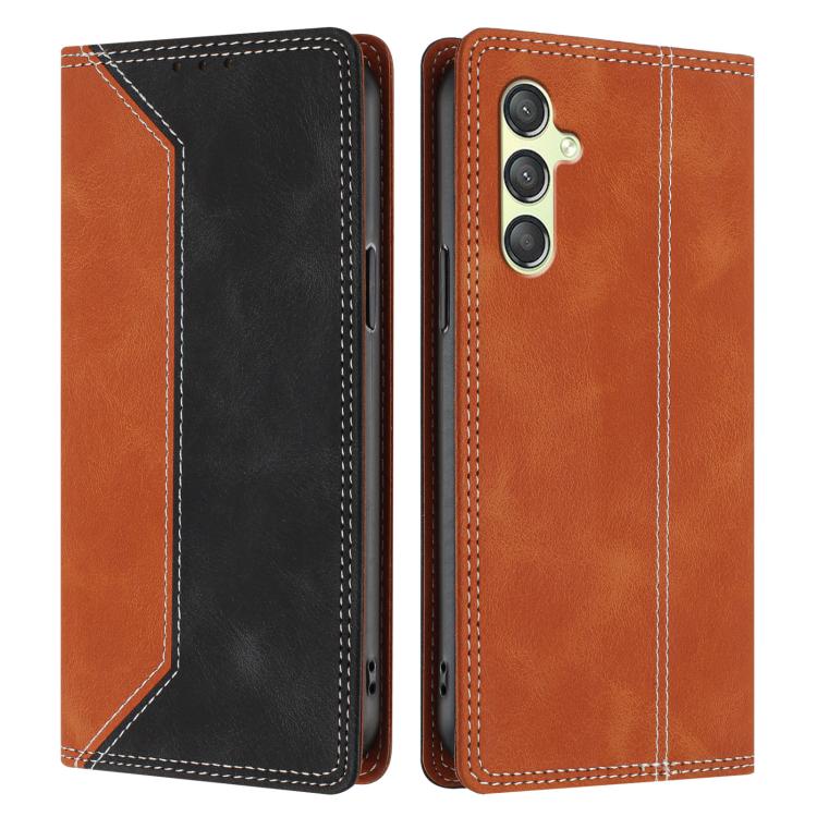 For Galaxy A24 4G Skin Feel Two-tone RFID Blocking Vegan Leather Phone Case