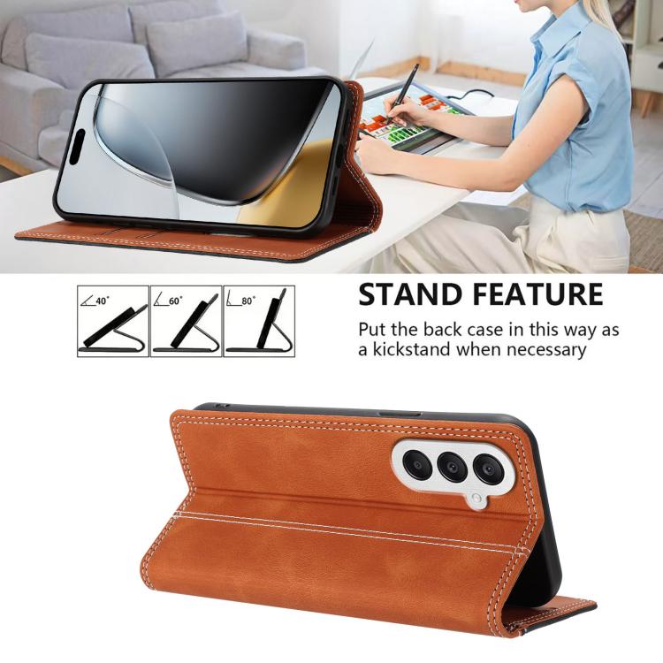 For Galaxy A25 5G Skin Feel Two-tone RFID Blocking Vegan Leather Phone Case