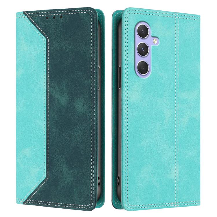 For Galaxy A55 5G Skin Feel Two-tone RFID Blocking Vegan Leather Phone Case