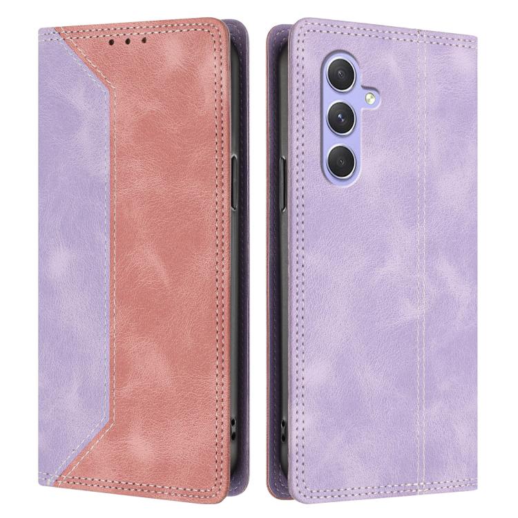 For Galaxy A55 5G Skin Feel Two-tone RFID Blocking Vegan Leather Phone Case